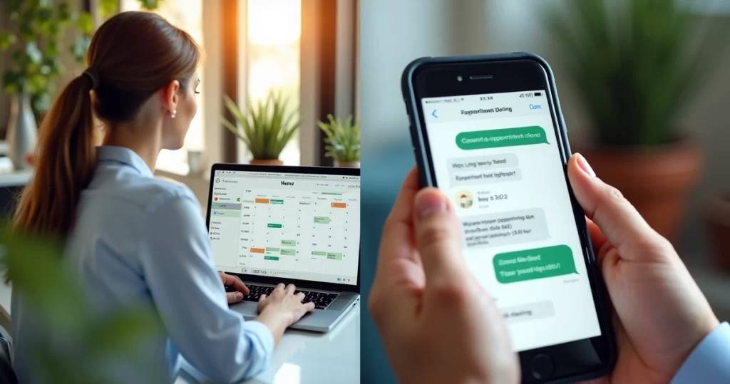 Comparação entre agendamento online pela plataforma e agendamento via WhatsApp para clínicas de estética